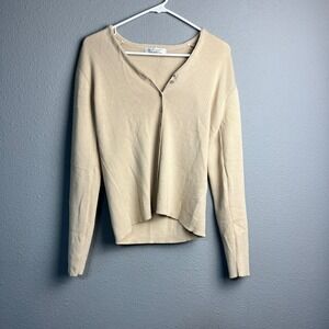Petite Sophisticate‎ Beige Knit V Neck Button Front Academia Sweater Vest Size P